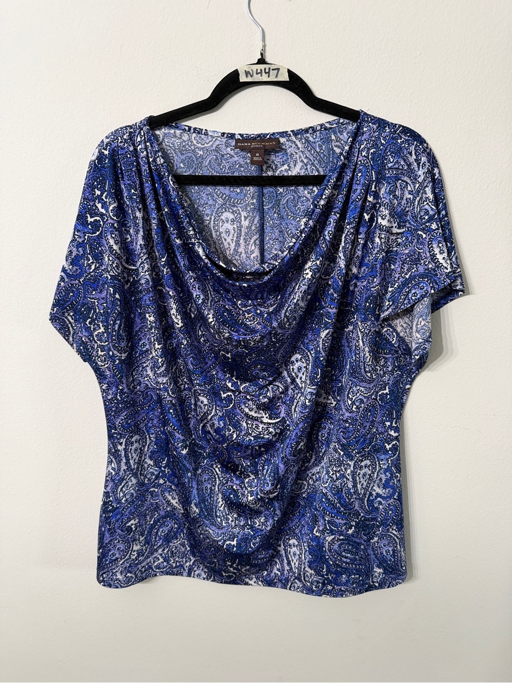Women’s Dana Buchman 1X Blue Paisley Cowl Neck Plus Size Top